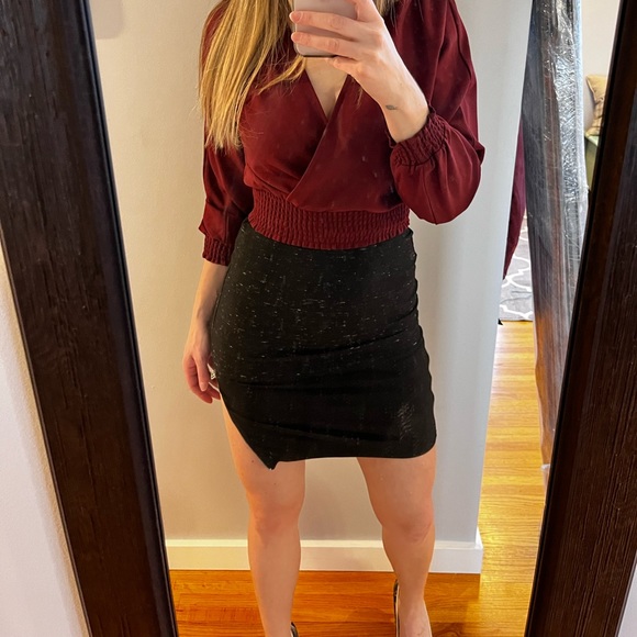 Wilfred Black Heathered Campagne Contrast Zippered Pencil Skirt - Picture 2 of 7